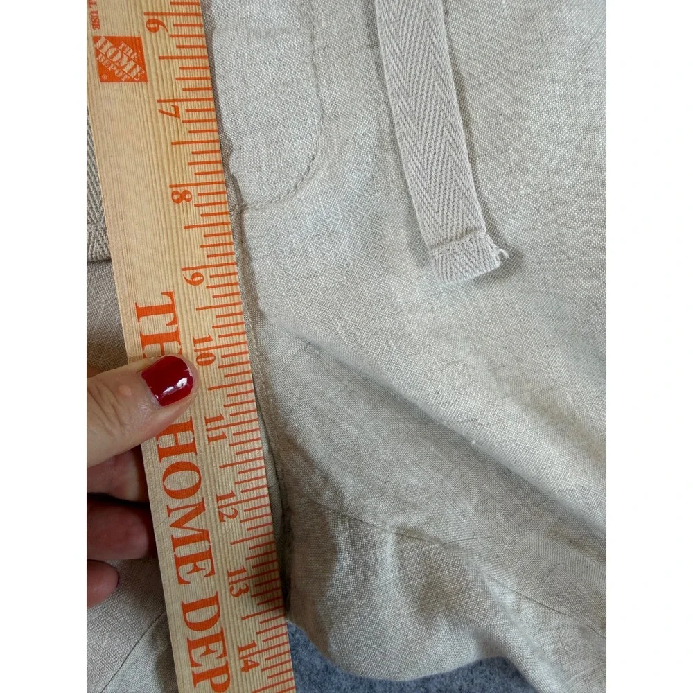 Perry Ellis Linen Pants Mens 36 Beige Excellent Drawstring Button Fly Straight